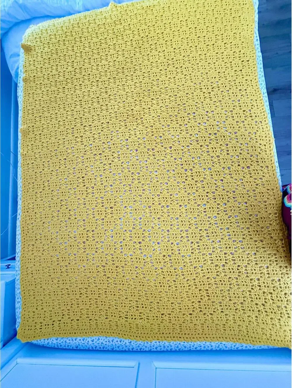 Vintage Hand Made Crochet Mustard Oversized Throw Blanket- 58